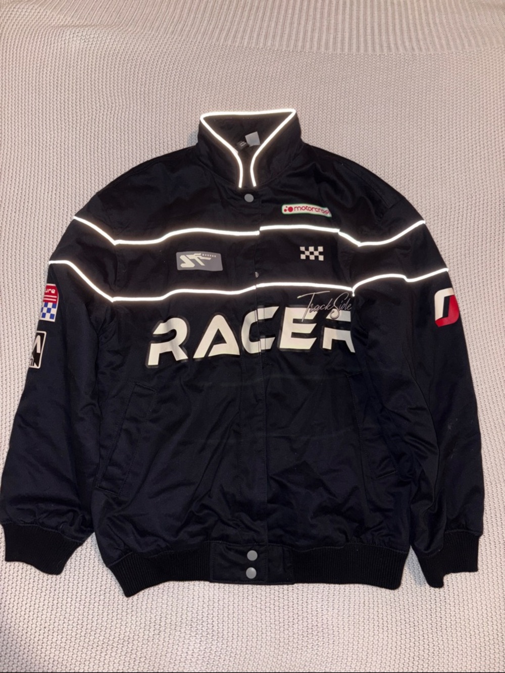 H&M Black Racer Bomber Jacket with Reflective Trim